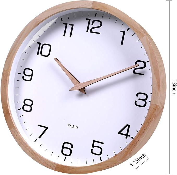 Kesin 12 Inches Wooden Round Silent Wall Clock White Wood Wall Clocks Analog