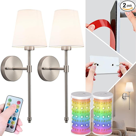 Peel and Stick Wall Sconces, Stick On Wall Sconce Set of 2, Battery Operated