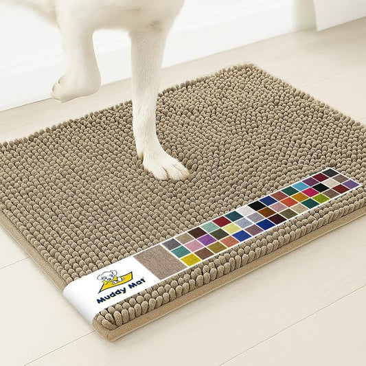 Muddy MatÂ® | Super Water Absorbent Door Mat Indoor, Microfiber Quick Dry Chenille Entryway Rug, Slip Resistant Front Door Mat, Indoor Mats for Entryway, Machine Washable Pet Rug, Taupe 24" x 72"