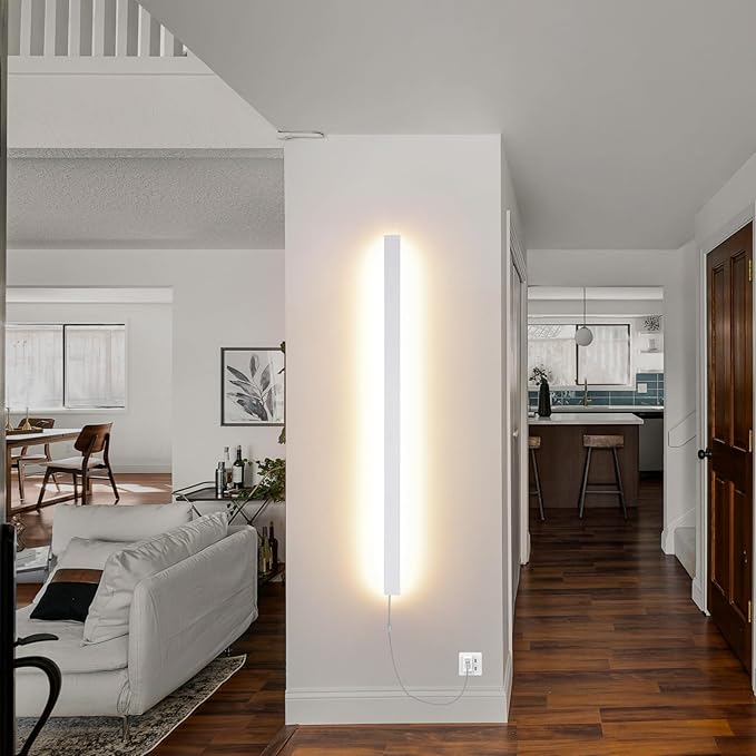 KELUOLY Modern Plug in Long Wall Sconce, 39.3" White Matte LED Wall Lights
