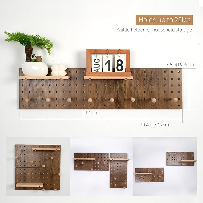Brown Wood Pegboard Modular Display Wooden Pegboard Combination Wall Organizer