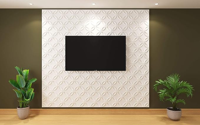 Art3d PVC 3D Wall Panel Interlocked Circles in Matt White Cover 32 Sq.ft