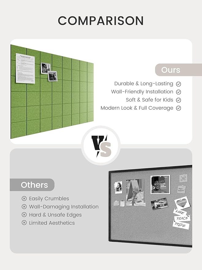 Bumusty Large Felt Bulletin Board, 30 Push Pins, 70 Adhesive Tabs, Kelly Green