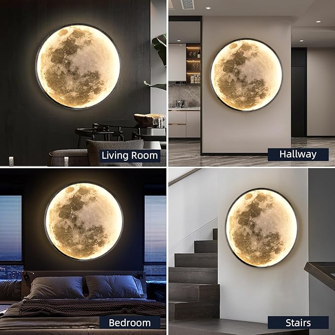 QIYIMEILUX Large Moon Wall Sconce Plug in Modern LED Dimmable Wall Light