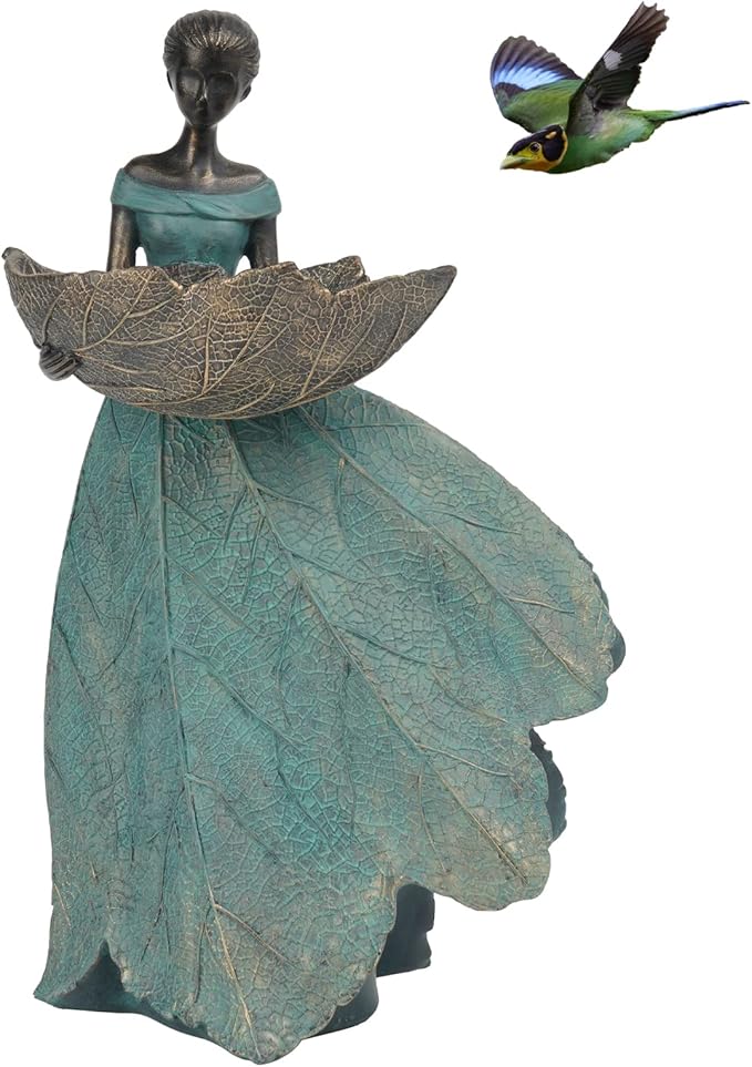 DiliComing Fairy Garden Statue Bird Feeder - 12 Inch Fairy Statue for Home Decoration, Resin Outdoor Statues for Garden Decoration, Best Bird Feeder Garden Gift for Women 12 x 7.5 x 5 Inch