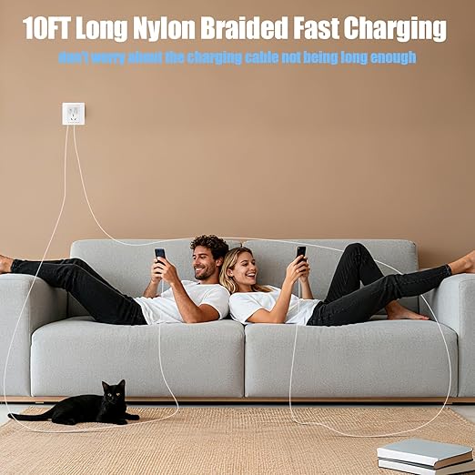 Dual Port USB A/C Charger for iPhone 17 16 Pro 10FT Woven USB C Fast Cable,2Pack Type C Charger Block USB C Nylon Braided Cable Cord for iPhone 17/17 ProMax/17 Air,16/16 ProMax/16e,15 Pro Max/15 Plus