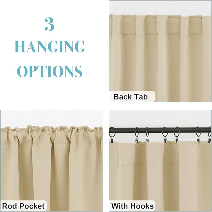 RYB HOME Short Blackout Curtains 63 inches, Solid Heavy Duty Small Window