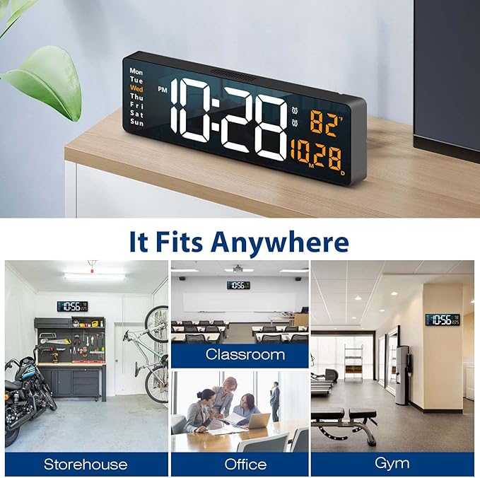 Digital Wall Clock Large Display, 16.2 Inch, LED Digital Clock