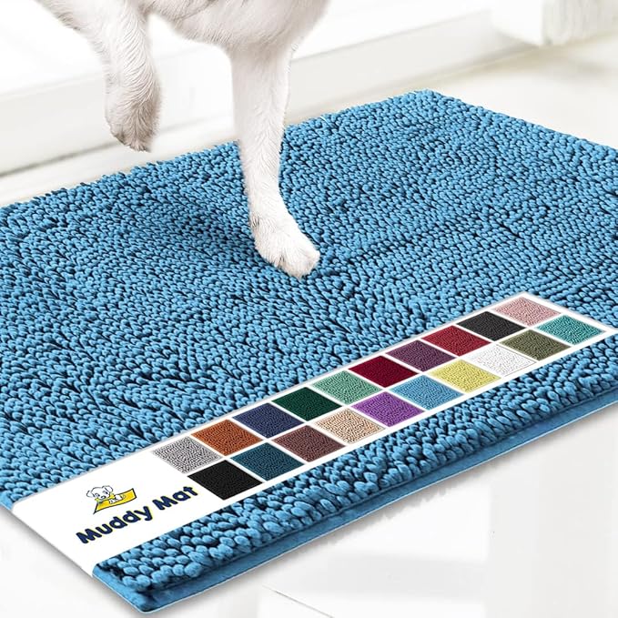 Muddy MatÂ® | Super Water Absorbent Door Mat Indoor, Microfiber Quick Dry Chenille Entryway Rug, Slip Resistant Front Door Mat, Indoor Mats for Entryway, Machine Washable Pet Rug, Sky Blue 18"x28"