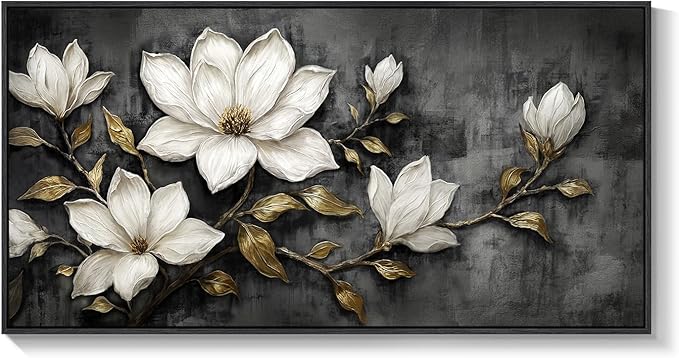 Large Framed Black and White Botanical Wall Art