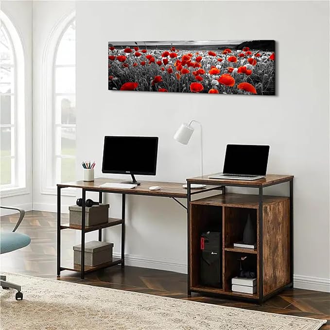 Nature Poppy Wall Art Red and Black Wall Decor Wildflower Field Landscape