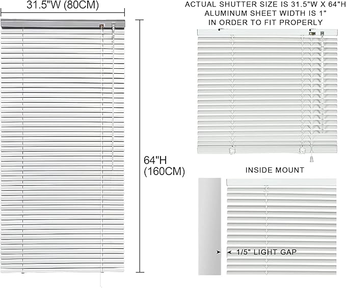 YIIBAII Mini Blinds Suitable for 32" W x 64" H Windows 1" Aluminum Horizontal