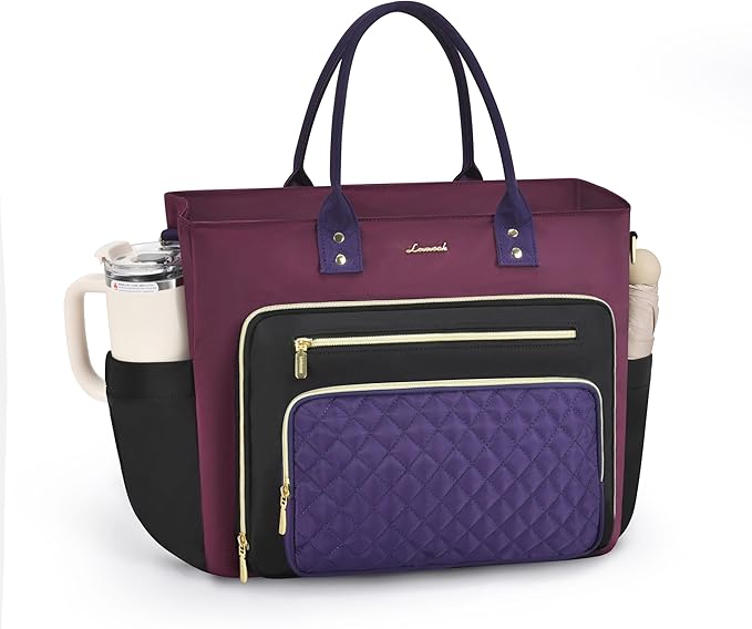 LOVEVOOK Laptop Tote Bag for Women, Work Bags Laptop Bag Nurse Bags With Laptop Compartment, Professional Computer Briefcase With Large Cup Holder, Business Large Purses Handbag Gifts, 17.3 Inch