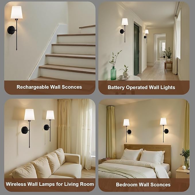 IRONPAX Wall Sconces Battery Operated Set of 2, Wireless Rechargeable Wall