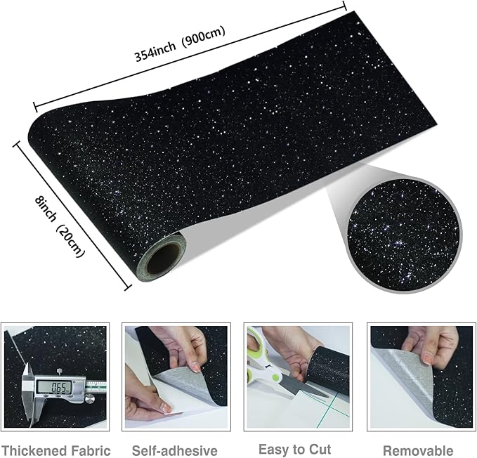 CRE8TIVE Glitter Wallpaper Border Sparkle Peel and Stick Wallpaper Fabric