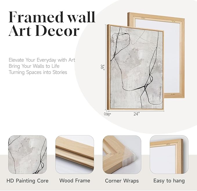 Large Framed Neutral Line Abstract Wall Art Set of 2