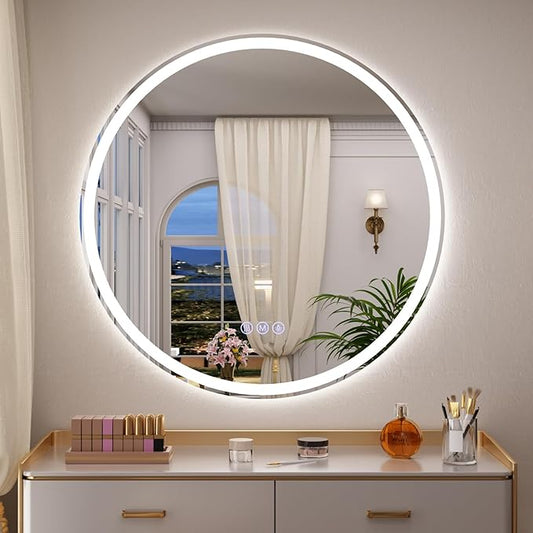 BEAUTYPEAK 28x28 LED Round Bathroom Mirror