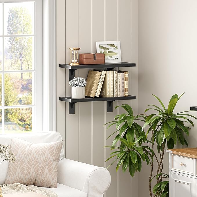 HOOBRO Floating Shelves for Wall, 15.4" Wall Mounted Shelves Set of 2, Hanging