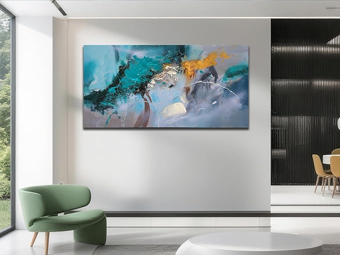 Anolyfi Teal Abstract Canvas Wall Art