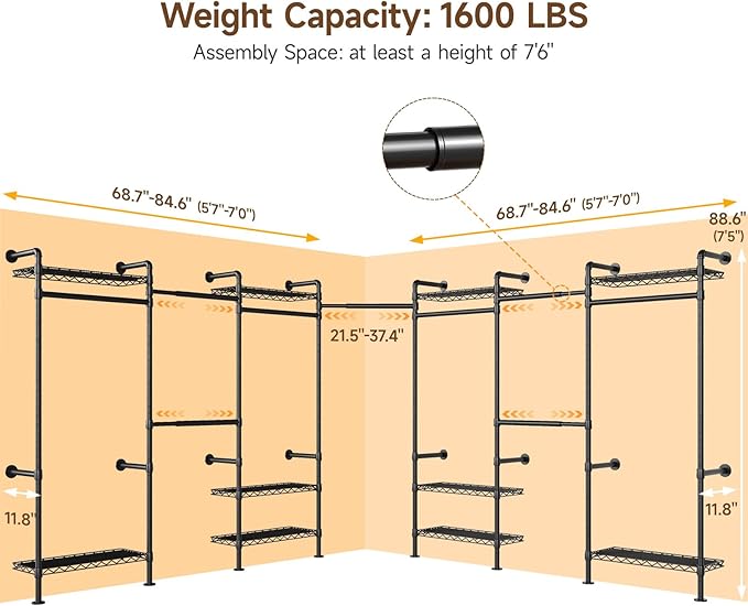 ONBRILL L7 Wall Mounted Industrial Pipe Clothing Rack – Heavy Duty Modular