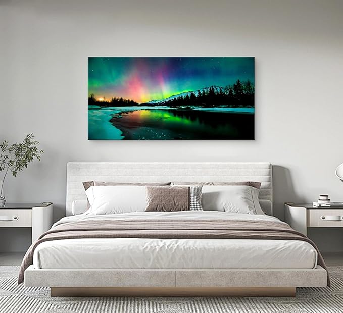Cao Gen Decor Art S01998 Wall Art Aurora scenery Painting on Canvas Stretched