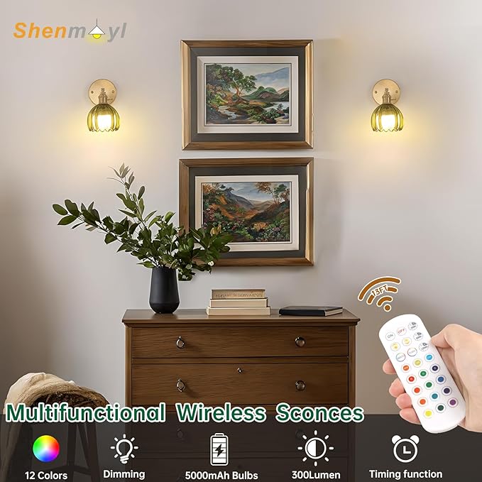 Shenmoyl Vintage Battery Operated Wall Sconce