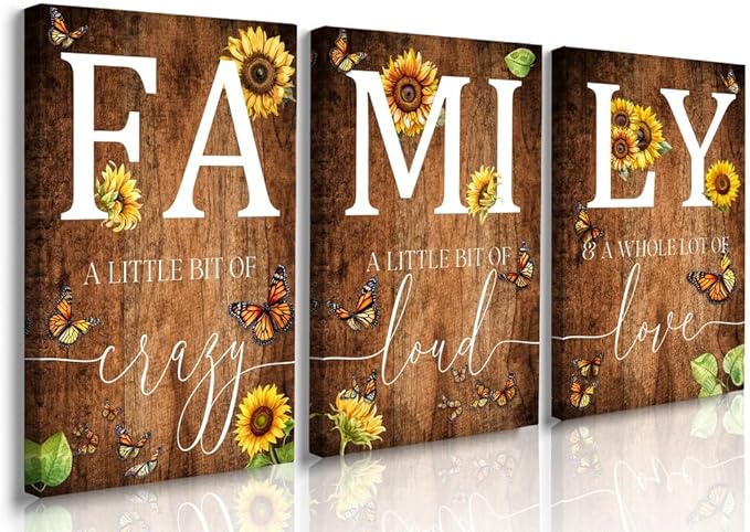 GUBIYU Farmhouse Family Wall Art Set of 3, Rustic Family Wall Decor