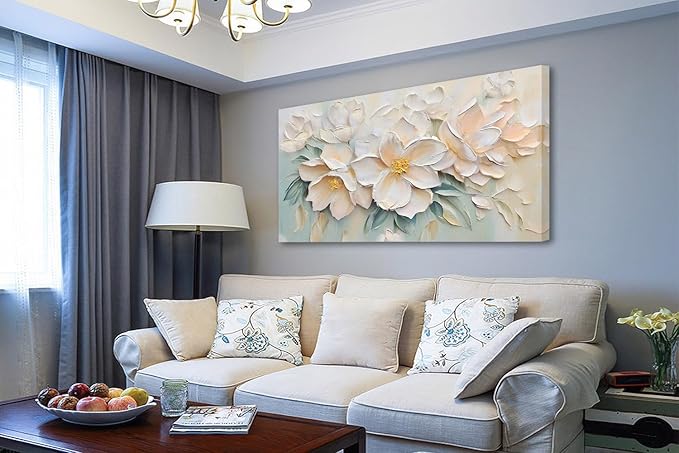 Anolyfi White Textured Flowers Large Canvas Wall Art