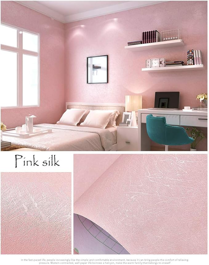 Cohoo Home Silk Pink Wallpaper Peel and Stick Contact Paper Pink Textured Silk