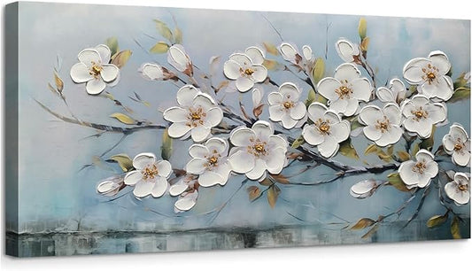 Anolyfi White Textured Flowers Wall Art