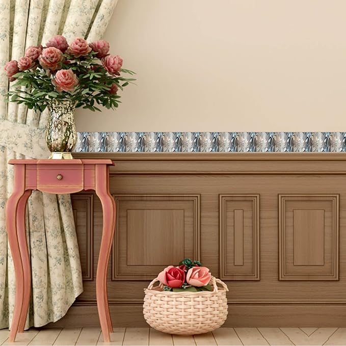 IVN Wallpaper Border Peel and Stick Wall Accent PVC Embossed Silver Floral