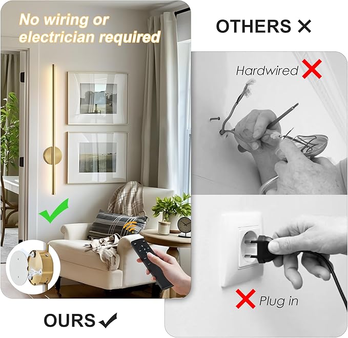 Battery Operated Modern Wall Sconces Set of Two, Rechargeable Wireless Wall