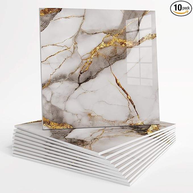 10pcs Peel and Stick Tile Shower Waterproof Marble Tiles Wall Panels,