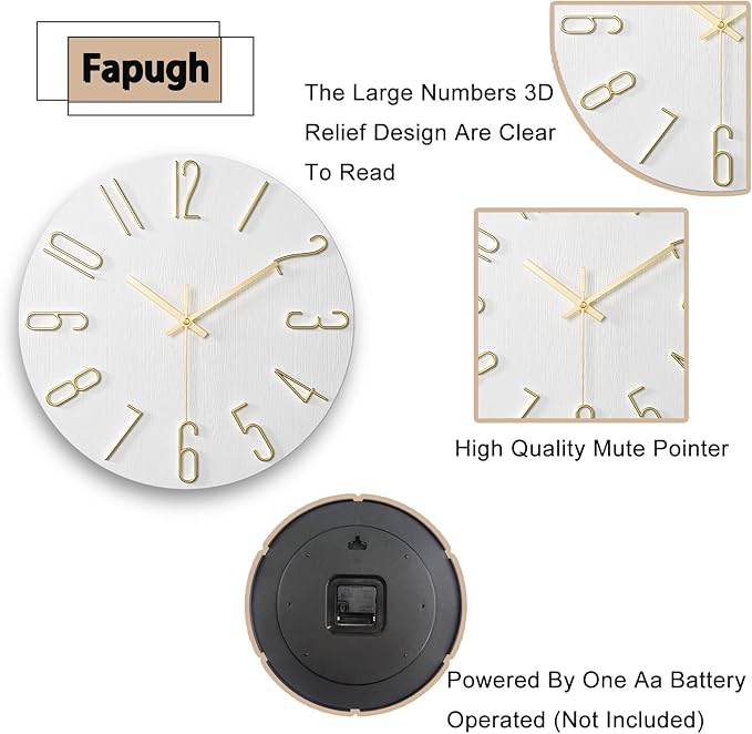 Wall Clock, Silent Clock, Wall Clocks Battery Operated， 12 inch Modern Wall