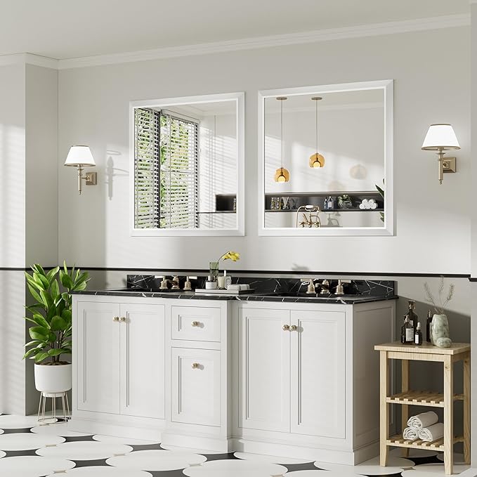36x36 Inch White Bathroom Mirror