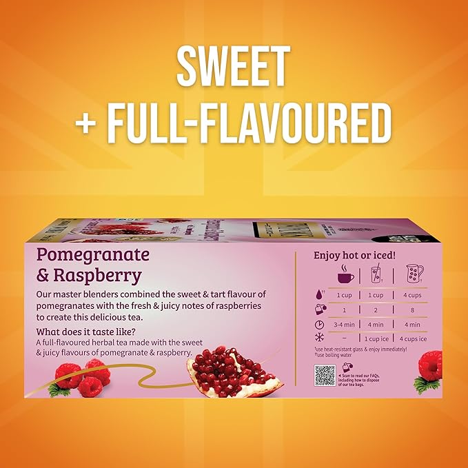 Twinings Pomegranate & Raspberry Herbal Tea Individually Wrapped Bags, 100 Count (Pack of 1), Naturally Caffeine-Free, Enjoy Hot or Iced, 100 Teabags