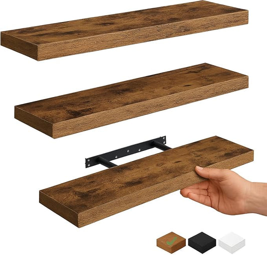 Vervida® 3 Pack Rustic Brown Floating Shelves, Holds Up to 38 Lbs,