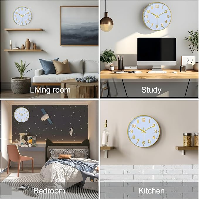 Modern Wall Clock, 10 Inch Digital Wall Clocks Battery Operated, Round Non