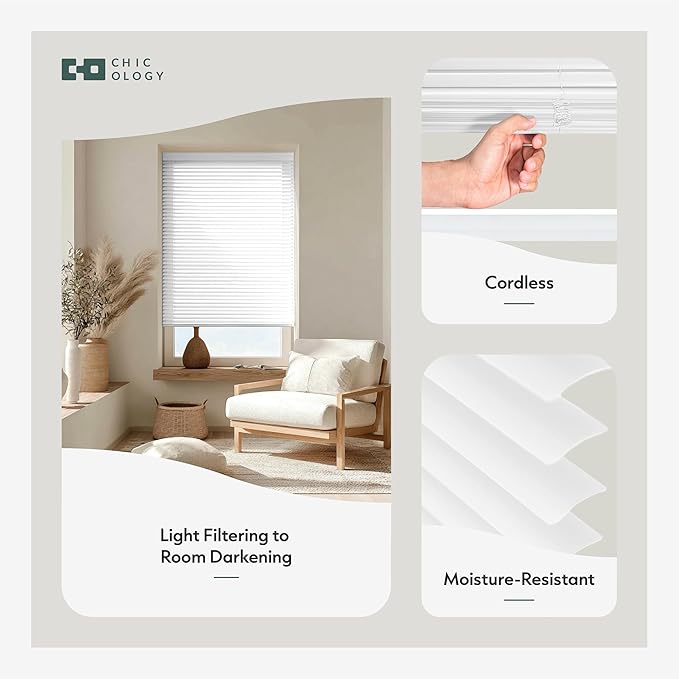 CHICOLOGY Cordless Mini Blinds for Indoor Windows, 41.75" W x 60" H, Light