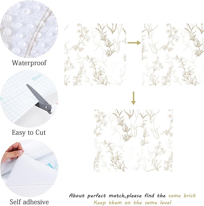 Timeet Botanical Floral Peel and Stick Wallpaper Beige Wildflower Self Adhesive