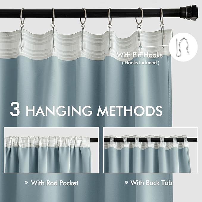 MIULEE Slate Blue Back Tab Blackout Curtains 120 Inch Long 2 Panels Set