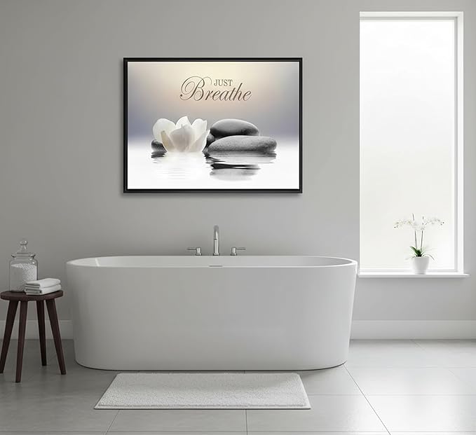 Floating Framed Zen Wall Art, Just Breathe Stone Poster Picture