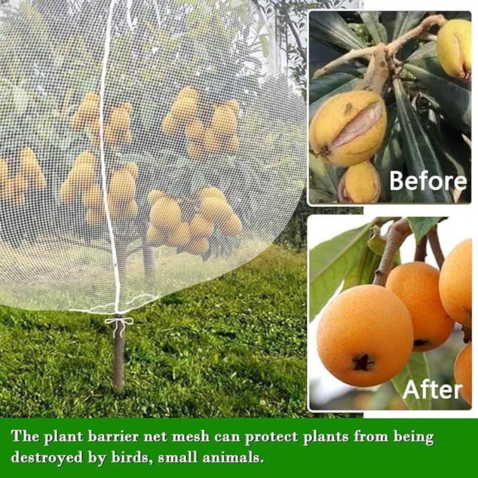 Fruit Tree Netting Covers with Zipper to Protect from Squirrels and Birds Large Netting for Fruit Trees Net Protection, White, 10' x 10', 2 Pack