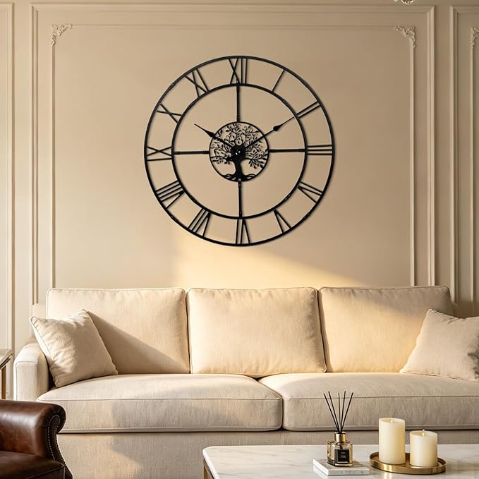 48 Inch Large Wall Clock for Living Room– Black Metal Clock