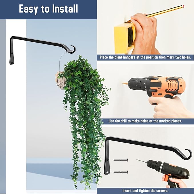 FEED GARDEN 2 Pack 12 Inch Hanging Plant Bracket Wall Hooks Decorative Plant