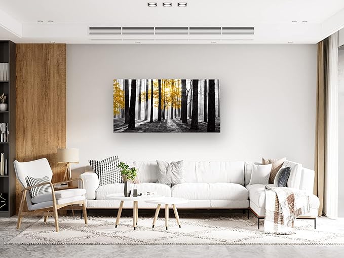 Cao Gen Decor Art S06350 Wall Art Canvas Painting Yellow Tree in Black and