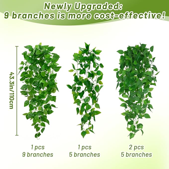 BLEUM CADE 4Pcs Fake Hanging Plants, 9 Branch Artificial Hanging Plant