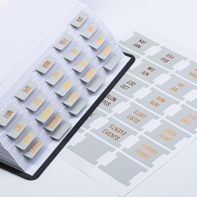 DiverseBee Gold Foil Planner Monthly Tabs, 24 Peel and Stick Laminated Tabs for Notebooks (12 Month and 4 Blank), Calendar Stickers for Planners, Dividers (Jade)