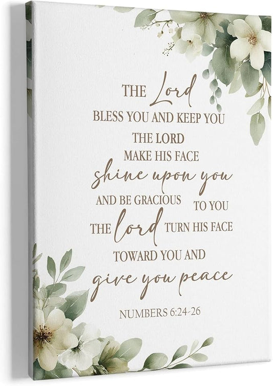 HIWX Christian Scripture Wall Decor, Numbers 6:24-26 Bible Verse Framed Canvas