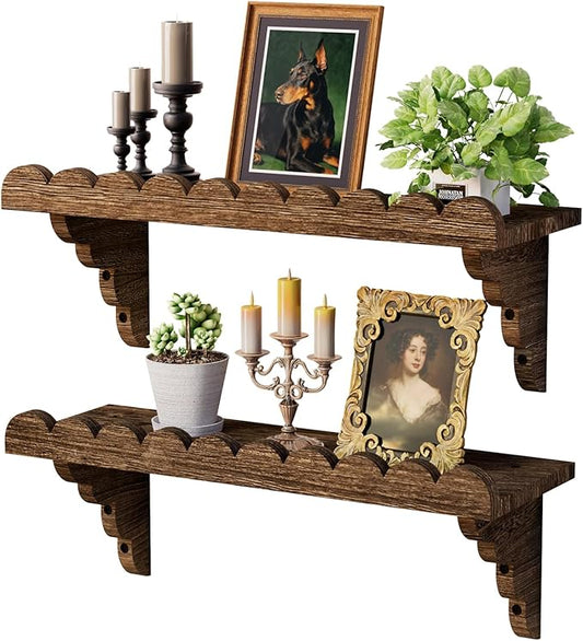 QsQueen Scalloped Wood Wall Shelf – 17 Inch Floating Shelf